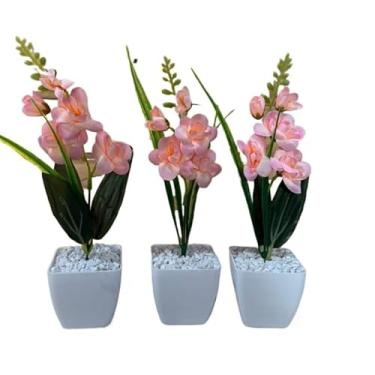 Imagem de Decoração Sala, kit três vasinhos mini arranjo de orquídeas permanentes efeito real decoração(TRIO MODELO 3)