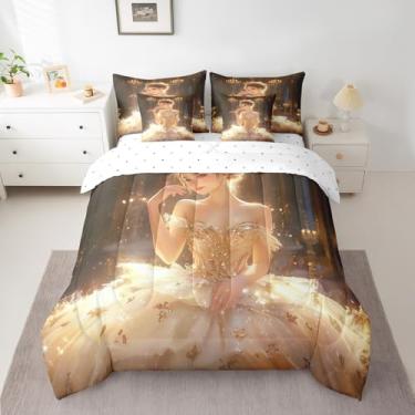 Imagem de Jogo de cama solteiro com 7 peças, bailarina moderna, para decoração de quarto de princesa, bailarina de balé, em uma bolsa com edredom, lençol de cima e fronhas