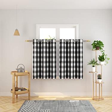 Imagem de Cortinas de 91,44 cm de comprimento Buffalo Check Xadrez Guingham Cortina de Janela Painéis de Banheiro com Ilhós Top Tratamento de Janela 2 Painéis Preto e Branco