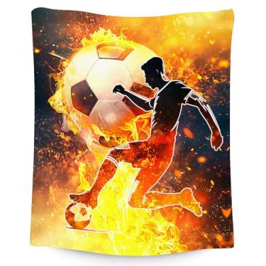 Imagem de Cobertor de futebol infantil presentes para meninos, 101,6 cm x 127 cm com tema esportivo para sofá e sofá