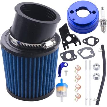 Imagem de MRELC Adaptador de filtro de ar atualizado de alto desempenho, kit de vela de ignição de admissão para motor Predator 212cc 6,5 Hp Mini Bike Go Kart Racing (azul)
