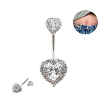 Imagem de Piercing Umbigo Coração Cravejado 2 Pontas prateado - 3i