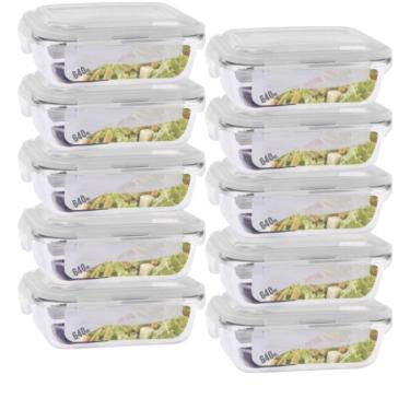 Imagem de Conjunto 10 Potes 640ml Vidro Hermético 4 Travas Marmita