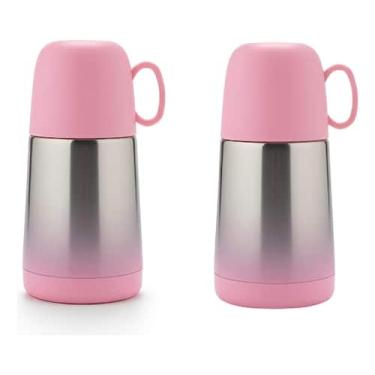 Imagem de Kit 2 Garrafa Isotermica 210ml Rosa Inox C/ Copo Infantil - onyx