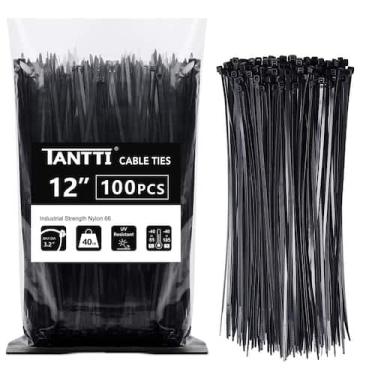 Imagem de Laços de zíper TANTTI 12 cm pretos, pacote com 100, 18 kg de resistênc