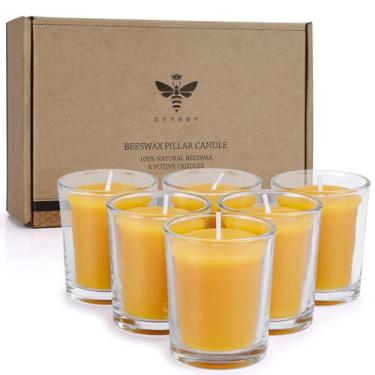 Imagem de Velas votivas DEYBBY Pure Beeswax 12 Hours Burn, pacote com 6