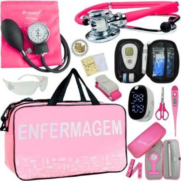 Imagem de Kit Bolsa Cores Aparelho Pressao Esfigmomanometro Medidor de Glicose C