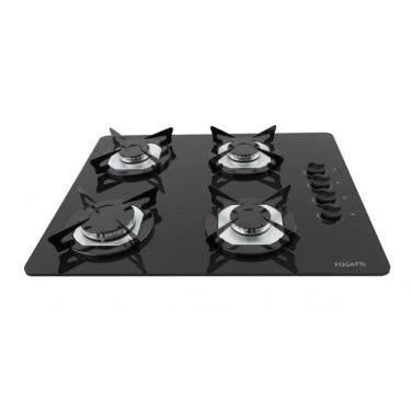 Imagem de Cooktop Fogatti Fgt 4 Bocas Vidro Preto Flange Inox Bivolt