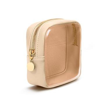 Imagem de Para viajantes e uso diário – Mini bolsa de maquiagem quadrada – transparente, portátil e multiuso para produtos de higiene pessoal e cosméticos, Bege, Lazer