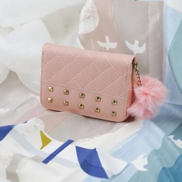 Imagem de Carteira feminina elegante com porta-cartões de poliuretano, pequena carteira feminina com bolso para moedas e decoração de bola de pelúcia, bolsa de moedas portátil com zíper para uso diário (rosa)