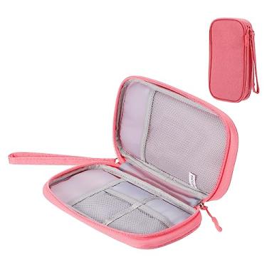 Imagem de Estojo organizador eletrônico de viagem bolsa organizadora de cabos de camada única à prova d'água bolsa de transporte para cabo, cabo, carregador, rosa, 190 x 110 x 35 mm