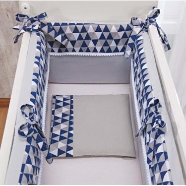 Imagem de Kit Mini Berço de Nenem Menino Azul marinho e cinza Geometrico 5pçs Co