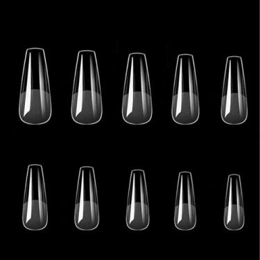 Imagem de 100 peças de pontas de unhas de gel macio, cobertura total ou metade de extensões de unhas foscas brilhantes para uso doméstico e salão de beleza – 10 tamanhos, caixão médio