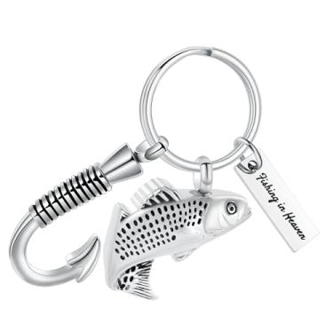 Imagem de Colar de urna de anzol de pesca para cinzas, joia de cremação de peixe, lembrança de cinzas, chaveiro de urna de aço inoxidável para homens, Sem Pedra Preciosa