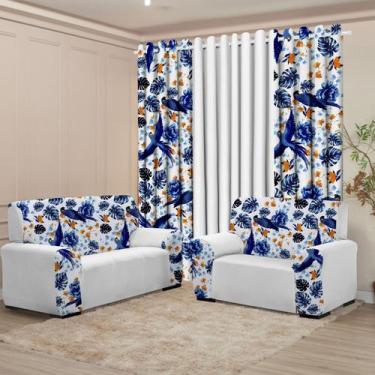 Imagem de Kit Sala Floratta Cortina 3 Metros Kit Capa Sofá 3 E 2 Lugares Coladin