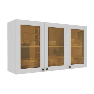Imagem de Armário De Cozinha Americana Aéreo 120cm 3 Portas Com Vidros Multimóveis Cr20488 Branco