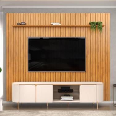 Imagem de Rack Para Sala Harper com Painel Ripado Lexa TV 75 Pol D05 Cedro Off W