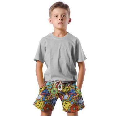 Imagem de Shorts Infantil Bermuda Calção Praia Verão Cogumelo Emojis Vibes 323 -