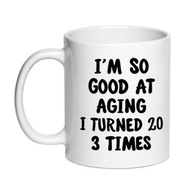 Imagem de SIUNY 60 presentes de aniversário para mulheres canecas de café - presentes engraçados para uma mãe de 60 anos, papai, tia, avô, avô, virou 20 3 vezes, xícara de café 325 ml