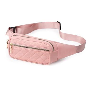 Imagem de Bolsa de cintura moderna, bolsa transversal no peito, pochete de lona leve com vários compartimentos para homens e mulheres, rosa, Carteira