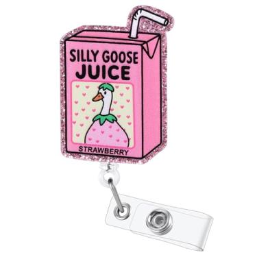 Imagem de Silly Goose Juice Carretel de crachá engraçado | Suporte retrátil para crachá de identificação | Clipe de crachá de trabalho com etiqueta de nome para RN LPN CNA MA ER turno noturno enfermeira