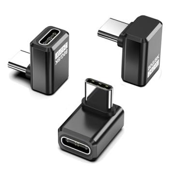 Imagem de TFAK Pacote com 3 adaptadores USB C 90 graus 240W, conversor de vídeo USB4 2.0 80G conector de extensão de dados, suporta vídeo duplo 8K @60hz, para MacBook, iPad, Thunderbolt 5/4, telefone, lâmina