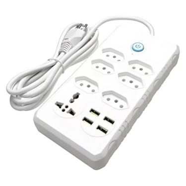 Imagem de Filtro de linha Extensão de 2 metros 6 tomadas 1 tomada universal e 4 usb 2m branca (7 tomadas 4 USB branca)