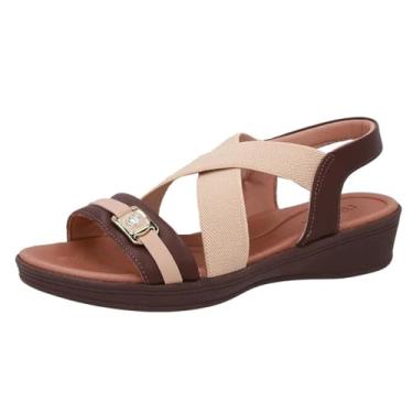 Imagem de Sandalia Feminina Anabela Baixa Couro Tira Macio Usaflex