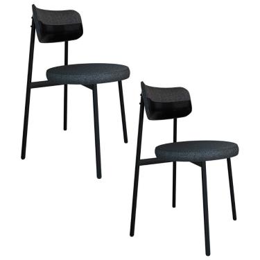 Imagem de Cadeira De Jantar Estofada Kit 2 Nyka M25 Linho Grafite/preto - Mpozenato