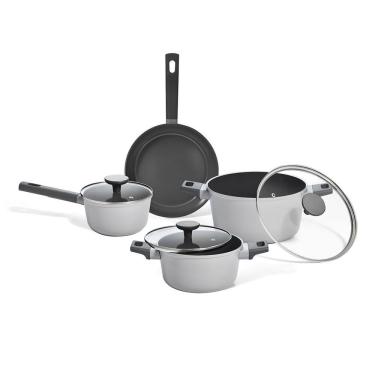 Imagem de jogo panelas antiaderente de cerâmica indução 4 peças cor cinza mou trufa - oikos