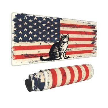 Imagem de CANFLASHION Tapete de mouse com bandeira americana, tapete de mesa de escritório 80 x 28 cm, mouse pad grande para jogos com design de gato, GG estendido à prova d'água para computador com base de