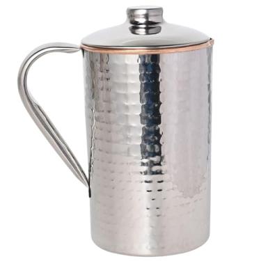 Imagem de Jarro de água de cobre e aço inoxidável (padrão martelado) | Jarro interno de cobre e aço inoxidável externo para benefícios de saúde Ayurveda | Design durável, sem ferrugem e feito à mão