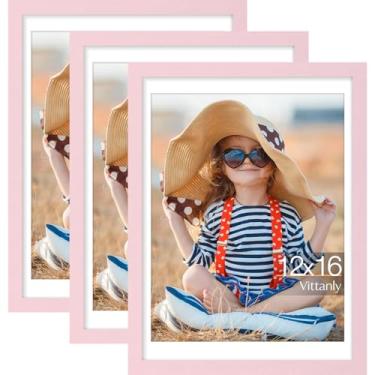 Imagem de Vittanly Conjunto de 3 porta-retratos de 30 x 40 cm, exiba imagens 28 x 35 cm com tapete ou 30 x 40 cm sem tapete para montagem na parede, molduras para decoração de casa, madeira projetada, rosa