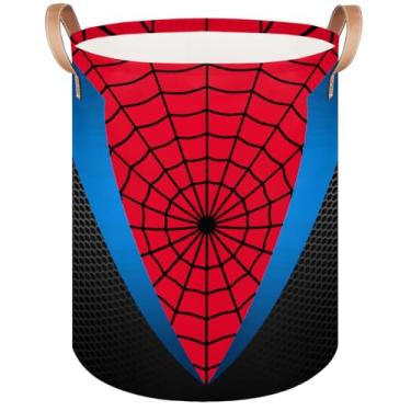 Imagem de Cesto de roupa suja grande – Teia de aranha azul vermelha 62L cesto de armazenamento dobrável para cobertores, brinquedos infantis, roupas sujas, cesto de bebê alto para banheiro, decoração de quarto