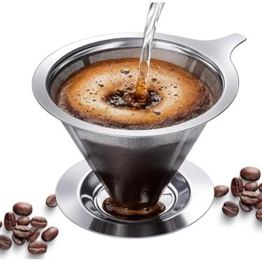 Imagem de Coador Filtro de Café 103 Inox Reutilizável Sem Uso de Papel e Lavável de Aço Durável para Café Coado Tradicional Artesanal Filtro de Café Resistente Econômico Coador de Café Prático Premium