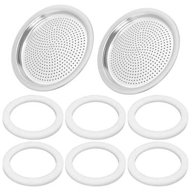 Imagem de Conjunto de placa de filtro e junta de substituição de panela Moka, 6 juntas + 2 filtros compatíveis com Bialetti Moka Express, Fiammetta, Break, Happy, Dama, Moka Melody, Alpina, Moka Timer e Rainbow