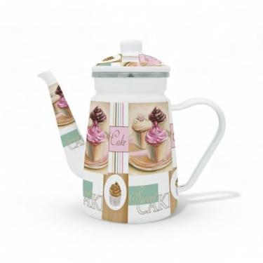 Imagem de Bule Esmaltado Vintage Ferro com Revestimento em Esmalte, 1,2L Compatível com Fogão a Gás - Elétrico e Indução Cabo em Porcelana