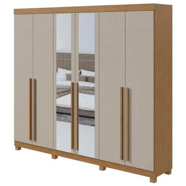 Imagem de Guarda Roupa Casal Bertha 6 Portas Amêndoa Clean Off White Com Pés E Espelho - Lopas