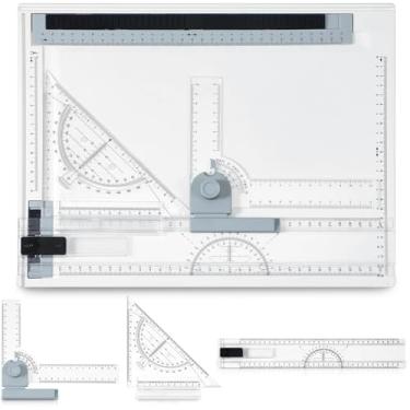 Imagem de Zonon Prancheta de desenho portátil A3, mesa de desenho métrica multifuncional com movimento paralelo de régua clara e sistema de medição ajustável de ângulo (A4)
