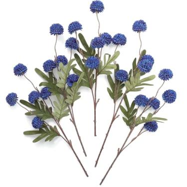 Imagem de Floroom 5 peças de flores artificiais de seda sintética azul royal, mini crisântemos falsos a granel com hastes para centros de mesa de casamento, arranjos florais, enchimentos de vasos, decorações de