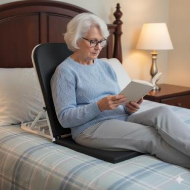 Imagem de Kawachi Encosto cirúrgico ajustável de 6 ângulos para levantamento de pacientes, cadeira de suporte para cama, tecido de malha premium, descanso de costas para armação de metal acamada, cinza e preto