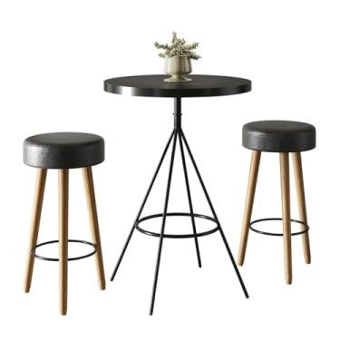 Imagem de Mesa Bistrô Alta Detroit e 02 Banquetas Dallas Assento Redondo - Preta - EdeCasaMóveis