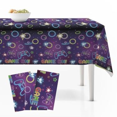 Imagem de Lknnxs Pacote com 3 toalhas de mesa de videogame para crianças, 137 x 274 cm, capas de mesa de plástico para festas de aniversário, toalhas de mesa descartáveis para jogadores, decorações de festa de
