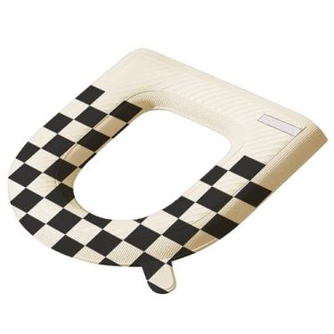 Imagem de Almofada de cobertura de assento de vaso sanitário à prova d'água estampa xadrez lavável assento de vaso sanitário acolchoado tapete mais grosso e quente