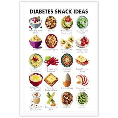 Imagem de Pôster da lista de lanches pré-diabéticos, plano de refeições para diabetes, receitas com baixo teor de açúcar e carboidratos para decoração de parede de cozinha doméstica, 30,5 x 40,64 cm, sem