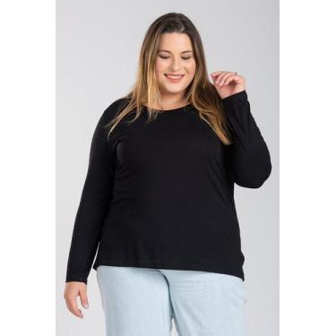 Imagem de Blusa Manga Longa Mullet Feminina Plus Size em Malha de Viscose com El