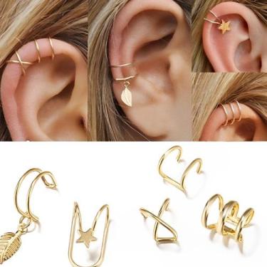 Imagem de Kit 5 Brincos Estrela E Argola Pressão Piercings Banhado Ouro - TOTAL