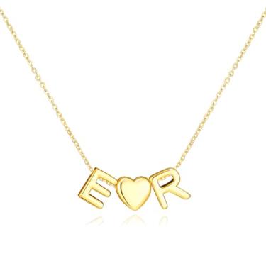 Imagem de adoyi Colares com inicial para mulheres, banhado a ouro 14 quilates, com letras de bolhas, colar delicado coração A-Z, colar com pingente de inicial, presentes de aniversário para mulheres, joias, 14