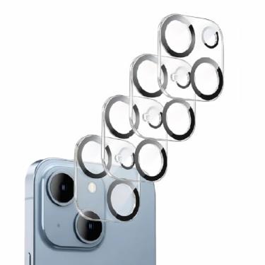 Imagem de Pacote com 4 protetores de lente de câmera para iPhone 15 e iPhone 15 Plus, vidro temperado 9H, ultra HD, resistência a arranhões, fácil de instalar, compatível com capas, [não afeta fotos noturnas]