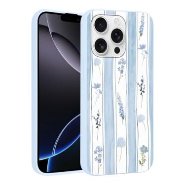 Imagem de Vulfwela Linda capa de telefone listrada azul para iPhone 16 Pro Max Flower Case 17.5 cm, estética moderna estampa floral design à prova de choque anti-arranhões fina flexível silicone Funda capa para